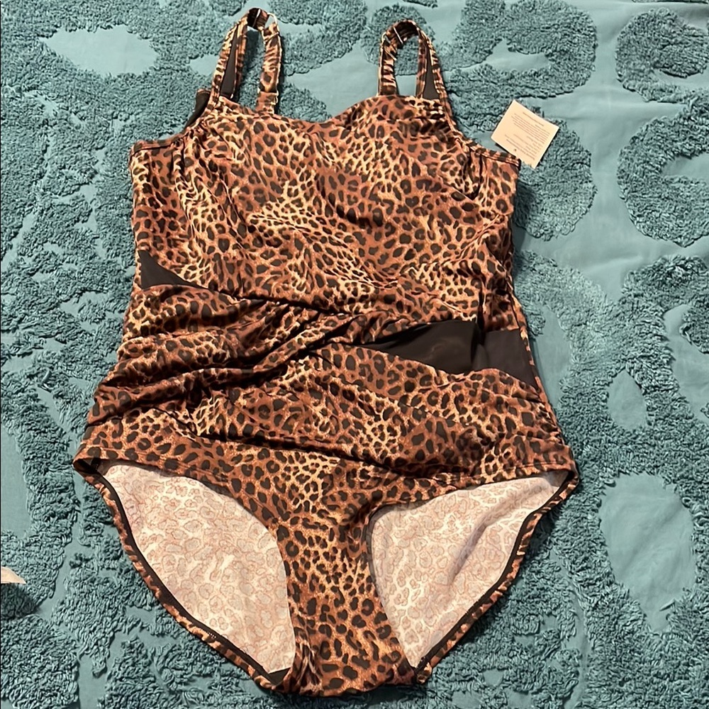 Ruby Ribbon Brown One Piece Swimsuit with Safari Print